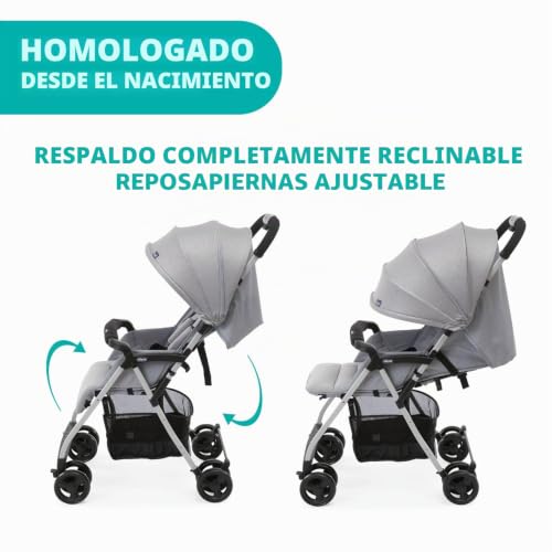 Miniatura 5 de Chicco Ohlalà 3 Silla De Paseo Ultraligera Desde 0 Meses Hasta 15 Kg, Cochecito Reclinable Y Plegable Con Cesta Grande, Cierre Compacto, Protector De Lluvia Y Capota Plegable - Color Gris Grey Mist