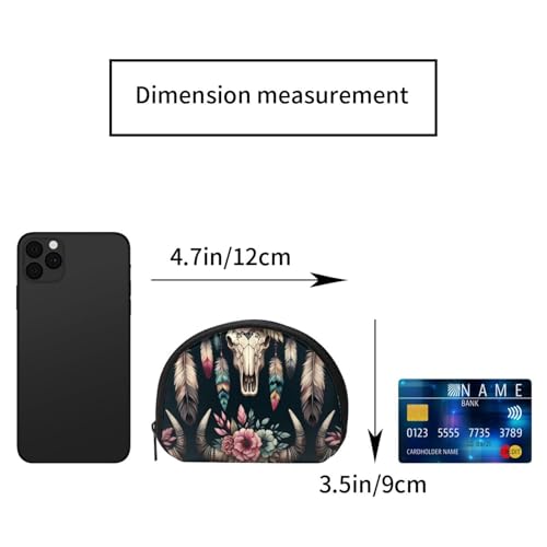 Portable Coin Purse Flower-Bull-Skulls-Indian Mini Zippered Money Pouch Card Holder2