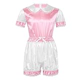Puppenkragen und kurze Puffärmel aus zarter Spitze, geraffte elastische Taille und elastische Beinöffnung für eine bequeme Passform