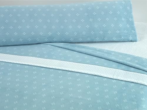 Cisne Rojo Juego de Sabanas Corlina.Juego de Sabanas Invierno Coralina Doble Cara. Sabanas Estampadas Calentitas. Calidad y Diseño. para Cama 135 cm. Color Celeste. Modelo Alma. (400009-135-C)