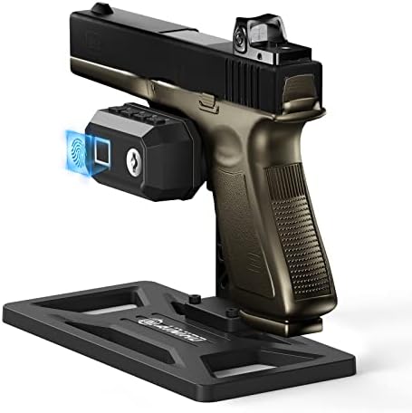 AINIRO Biometric Gun Trigger Lock - Advanced Fingerprint Gun Lock for Pistols Rifles Shotguns, World's First Quick Release Combination Trigger Lock for Handguns with Display Stand, Fits Most Firearms