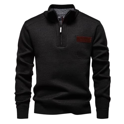 Men's Quarter Zip Pullover Mock Neck Long Sleeve Knitted Sweaters Casual Slim Fit Polo Sweater2