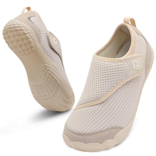 relxfeet Barefoot Shoes Women Men Wide Toe Box Diabetic Shoes Adjustable Slip On Walking Shoes Zero Drop Sneakers for Edema Swollen Feet (Apricot, 44)