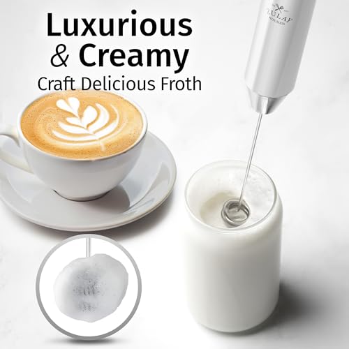 Image of Zulay Kitchen Rechargeable Milk Frother Handheld - Frother Wand, Drink Mixer, Electric Whisk Frother, for Cappuccinos, Matcha & Protein Powder - Lux Double Whisk 2 Speed Waterproof 2000mAh White