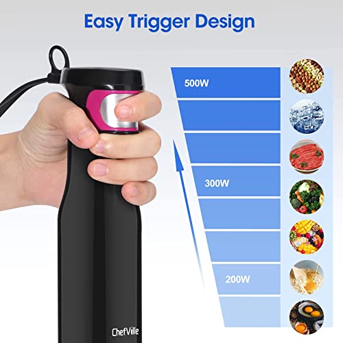 Immersion Blender, Chefville Hb02 Electric Hand Blender, Immersion Blender Handheld With Bpa-Free Food Chopper, Whisk, Egg Beater, Measuring Beaker, Powerful Immersion Hand Blender #TOP1