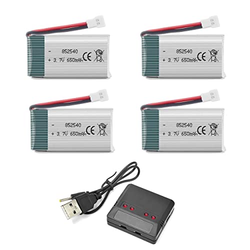 Jesnape 4PCS X5C Drone Batteries Sets, 3.7V 650MAH Lithium Batteries with 4in1 Charger Spare Parts for X5C X5C-1 X5SC X5SW X5SW-V3, S5C SP650 SP300, FQ36, SS40, U45 T32 T5W RC Quadcopter Drone