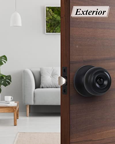 Entry Door Knobs With Lock And Keyed Alike, Interior/Exterior Flat Ball Door Locks For Bedroom/Bathroom/Front/Offic Doors, Matte Black Finish #TOP2