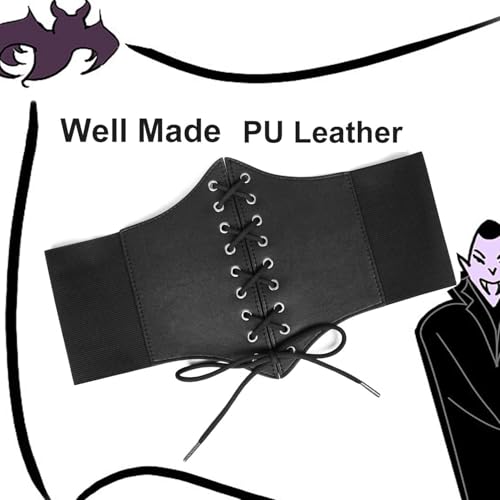 Image of Women Black Waist Cinch Belt Lace-up Elastic Waspie Corset Costume Belt by SUOSDEY