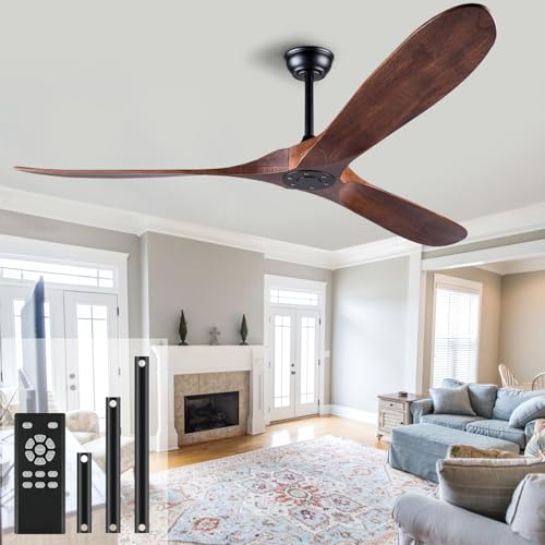 EOPETY 60 Inch Ceiling Fan Without Light Wood Indoor Outdoor Ceiling Fans No Light for Patios Living Room Bedroom Porch Big Ceiling Fan for Flat Sloped Ceiling(Walnut)