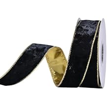 Ribest Black Velvet Wired Ribbon 1 1/2 Inch with Gold Edge for Christmas Tree Gift Wrapping Crafts Wreath Decoration Bow Making 10 Yards