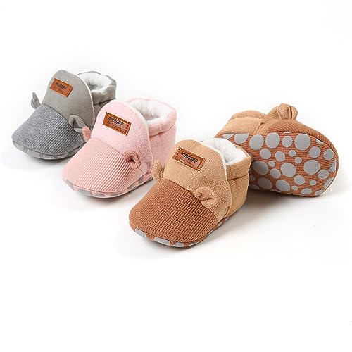 Image of Ohwawadi Infant Baby Boys Girls Slippers Cozy Fleece Booties Soft Bottom Warm Cartoon Socks Newborn Crib Shoes
