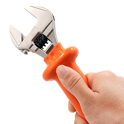 Weida 8" Heavy Duty Insulated Electrician Adjustable Wrench Cushion Grip And Nickel-Plated Surface Anti-Rust #TOP6