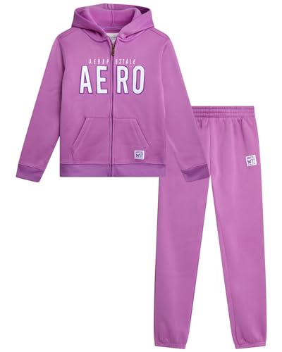 AEROPOSTALE Girls Tracksuit - 2 Piece Cozy Fleece Zip Up Hoodie and Jogger Sweat Pants - Sweat Suit for Girls (Sizes: 4-12)
