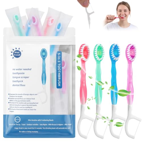 12 Cepillos de Dientes Desechables 5 en 1 Portátiles para Viaje,