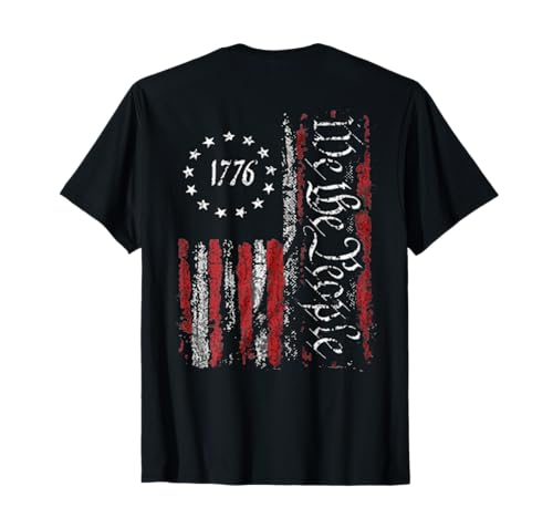 Impression au dos du drapeau américain patriotique 1776 We The People USA T-Shirt