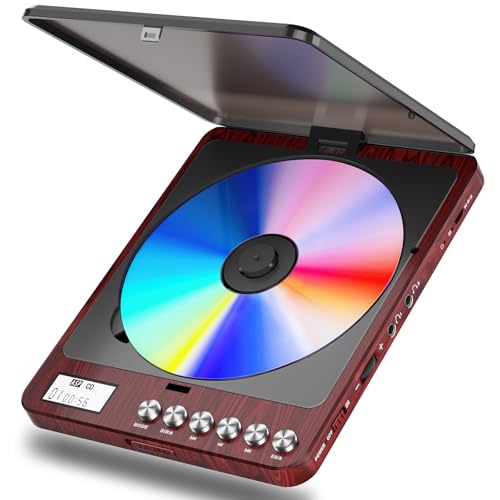 Portable CD Player with Built-in Speakers, Rechargeable CD Player with Double Headphone Jack, Anti-Skip CD Player Personal Compact CD Player for Car & Home & Travel