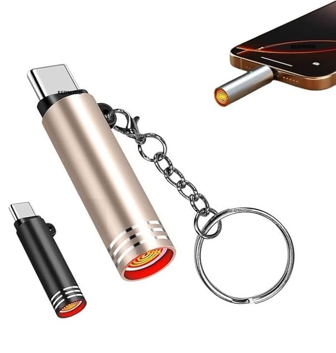 Type-C Electric Cigarette Lighter USB C Mobile Powered Flameless Coil No Gas No Charging Plug & Use OTG Portable Mini Windproof Metal Body Lighter for Type-C Smartphones (Multi-Color Pack 2)-image-9