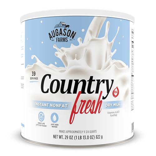 Country Fresh Instant Nonfat Dry Milk Powder, 39 Servings, 20 Year Shelf Life, Gluten Free - Canned Vitamin-Fortified Nonfat Milk Powder for Baking and Emergency Food Supplies