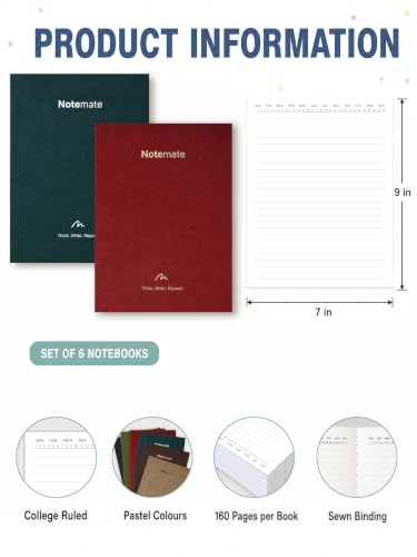 Image of DOODLE Notemate A4 Notebook Pack of 6 | 160 Pages Each | Smooth Paper | Minimal Design Notebooks for School, College, Office, Notes, Lists, Study & Everyday Writing