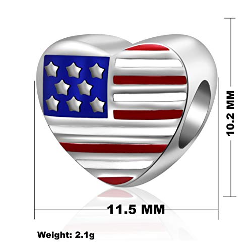 SOUKISS USA Flag Charms 925 Sterling Silver Heart Love America Charms Beads Fits Bracelets2