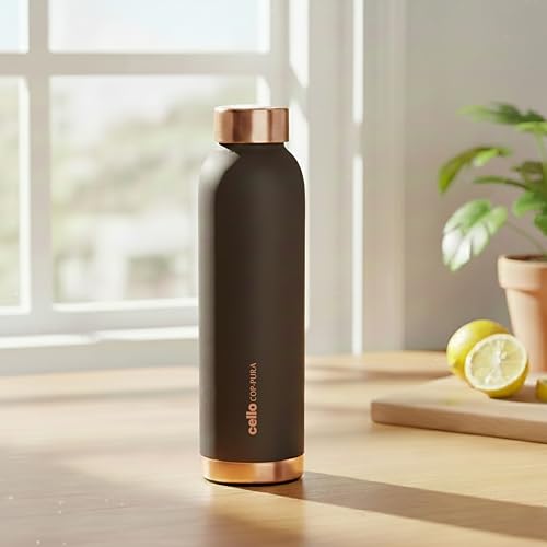 Image of CELLO Evita Copper Water Bottle For Daily & Office Use 1000 ml, Grey | Leakproof & Rustproof ISI Certified Single Wall 100% Pure Copper Promotes Immunity, Improve Digestion & Supports Healthy Living