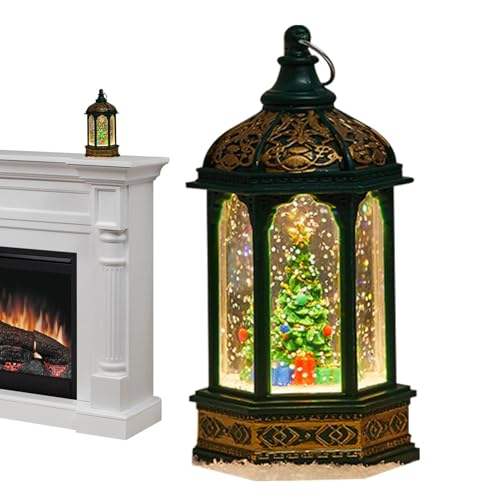 Christmas Snow Globe Lantern With LED | Santa and Reindeer Design | Festive Lamp With Snow Scene