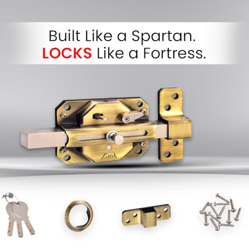 Image of Link Sparta 6 Turn Door Lock - Brass Cylinder with 3 Hi-Tech Keys, Main Door Lock, Double Door Compatibility (Antique Brass)