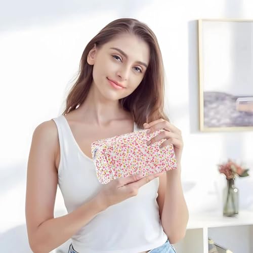 Çiçekli Kapitone Makyaj Çantası - Kozmetik ve Cilt Bakımı Ürün Kılıfı, Şık Seyahat Puffy Coquette Makyaj Çantası, Küçük Sevimli Çekici, Pembe Çiçekli, Çiçek