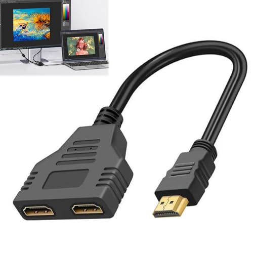 Rallonge HD-1 Cable, Switch HD-1, Splitter Double Voies - Répartiteur 1 Entrée 2 Sorties - Répartiteur de Câble pour HDTV HD, LED, Moniteur LCD et Projecteurs, Adaptateur pour Étendre 2 Moniteurs