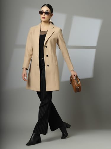 Image of CHKOKKO Women Chic Winter Coat Single Breasted | Knee Length Design with Buttoned Closure and Practical Front Side Pockets for Stylish and Comfortable Wear