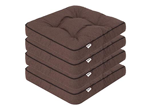 PillowPrim 4er Set Stuhlkissen 49x47 cm Sitzauflagen Polsterauflagen Outdoor/Indoor Außen/Innen Garten Winter gatren Freizeit Sommer Sommerferien Braun