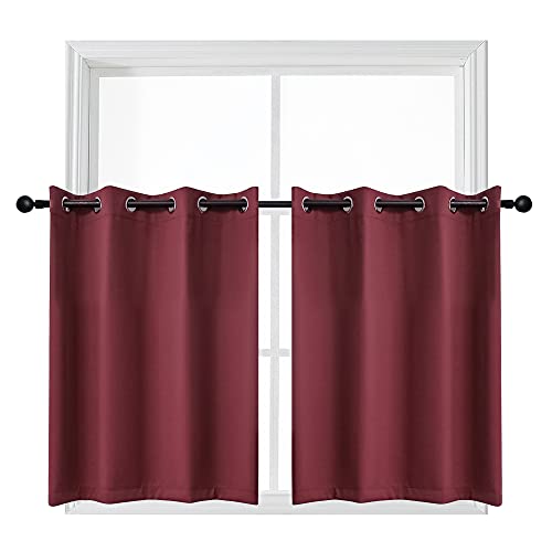Ygo Home Decor Tiers Curtains Window Draperies Thermal Insulated Room Darkening Blackout Curtain Panels For Bedroom And Kitchen 52 X 24 In Wine Red Double Pieces #TOP9