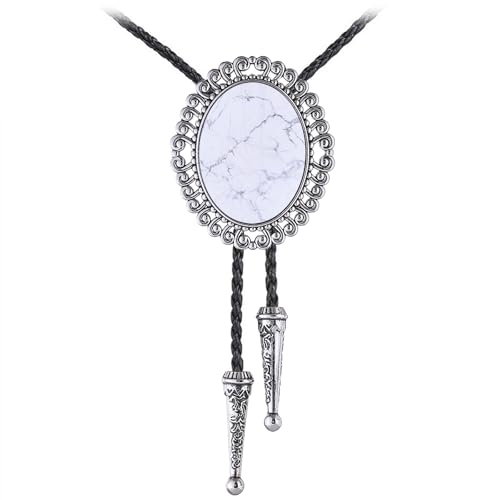 Image of Jeilwiy Bolo Tie for Men Real Stone Westwern Cowboy Ties Silver Bolos Women Leather Necktie Gift for Birthday Christmas