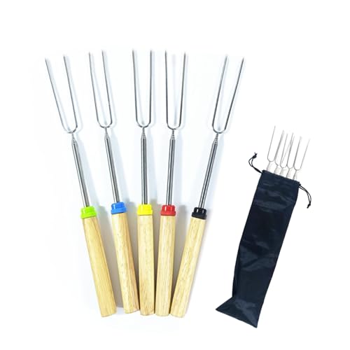 5 Stück Grillspieße Teleskop Marshmallow Marshmallow Spieße Stockbrot Stöcke Roasting Sticks Lagerfeuer Spieße Edelstahl Ausziehbar Grillstab Grillbesteck Set für Camping Grill Barbecue