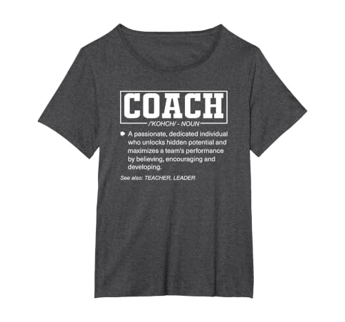 Coach Definition Funny Coach's Sports Instructor T-Shirt, Women's Plus, Dark Heather Grey, 1X