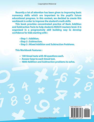 Math Drills - 100 Timed Tests Addition & Subtraction, Ages 5-8 , Daily Practice Workbook to Improve your Child's Math Skills: Speed Math Worksheets for Kindergarten , 1th and 2nd grades , Digits 0-20 - Image 2