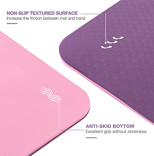 Yoga Mat Non Slip, Pilates Fitness Mats, Eco Friendly, Anti-Tear Yoga Mats for Women, 1/4" Exercise Mats for Home Workout with Carrying Sling - Thumbnail 2