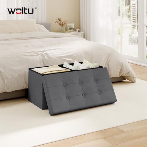 Banc Rangement Pliable 80L Gris Lin/MDF, WOLTU