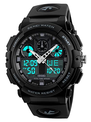 Military Watches for Men Digital Analog 5ATM Waterproof Stopwatch Alarm Sport Tactical Wrist Watch LED Back Light