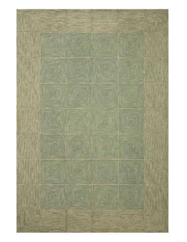 Image of Spectrum Pattern Wool Carpet with Loop Texture Yarn Anti Shedding Carpet Size 10x14 Feet A1 Green & Multi Color