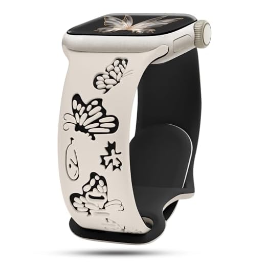 Butterfly Engraved Bands Compatible with Apple Watch Band 44mm 45mm 42mm 46mm for Women, Two-Tone Silicone Soft Sport Strap for iWatch Bands Series 10 9 8 7 SE 6 5 4 3 2 1 Ultra