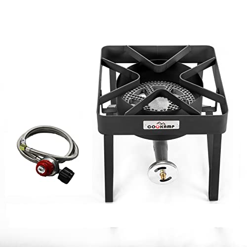 Cookamp High Pressure Banjo 1-Burner Outdoor Propane Burner Gas Cooker With 0-30 Psi Adjustable Regulator And Steel Braided Hose Sa1250 #TOP1