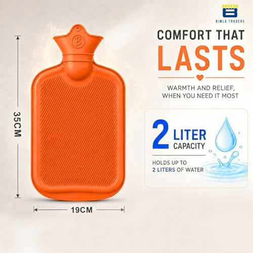 Image of Btag Hot Water Bag (2Ltr) for Pain Relief | Non-Electric Rubber Heating Bottle Period Cramps, Body Aches | Long Heat Retention | Wide Mouth with Leak Proof Cap & Skin Friendly Material (Orange)