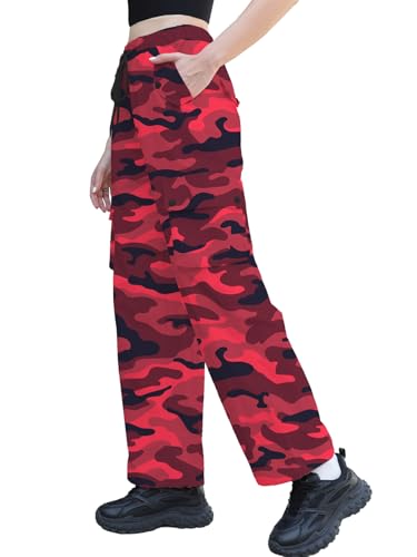 Image of Cromoncent Cargo Pants Girls & Women Parachute Pants Y2K Baggy Rave Clothes Waterproof with Pockets, 6 Years - 3XL