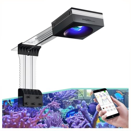 PopBloom RL90 Black Aquarium Light 100 Watt Coral Reef Light 3rd Generation Full Spectrum Marine Aquarium Lighting 4 Channels Dimmable Control with WiFi, Bracket Included, for Coral SPS LPS Saltwater