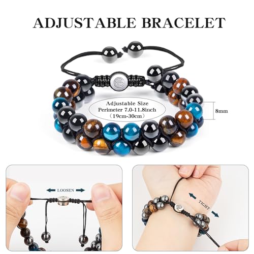 Triple Protection Bracelet - 8mm Blue Tiger Eye, Obsidian & Hematite Natural Crystal Gemstone Healing Bracelet Brings Good Luck, Health & Happiness - Ideal Gift3