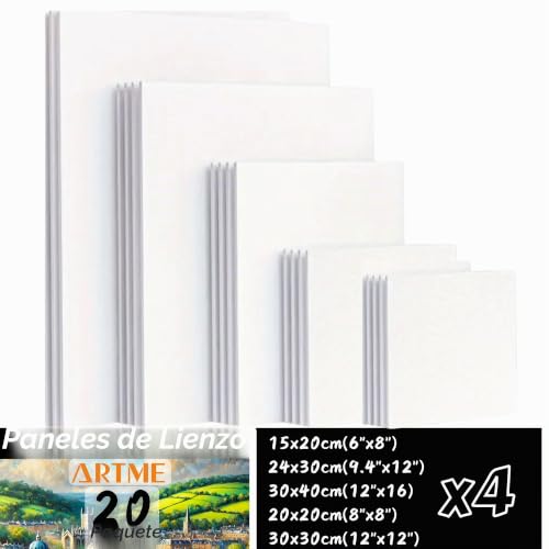 Miniatura 9 de Artme Paneles De Lienzos 20pk - 15x20,20x20,30x30,24x30,30x40cm Tamaños Surtidos 280gsm 100 Algodón Blanco Triple Imprimado Sin Ácido Grano Medio 0.3cm - Acrílico Aceite