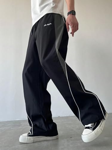 ZAFUL Men's Colorblock Drawstring Pants Loose Fit Streetwear Wide Leg Trousers with Pockets for Daily Sports Casual Wear3