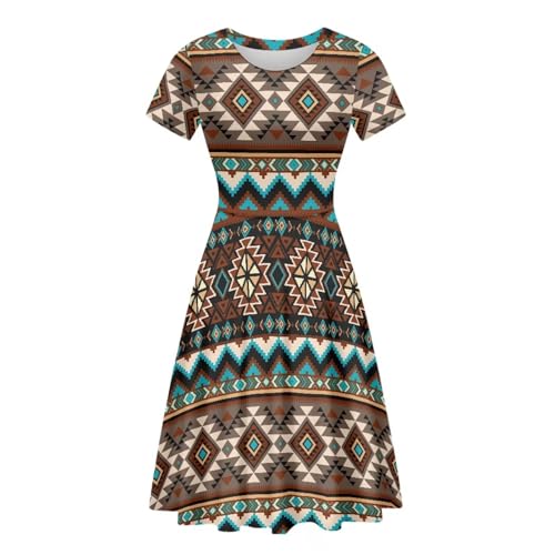 Image of HUGS IDEA Womens Puffy Swing Midi Dress Round Neck Short Sleeve Party A-Line Dresses