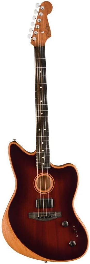 Fender American Acoustasonic Jazzmaster All-Mahogany Acoustic Electric Guitar, Bourbon Burst, Ebony Fingerboard, with Gig Bag